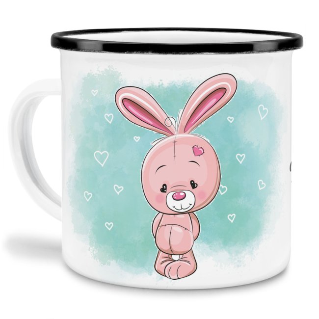 Bild von Kindertasse aus Emaille - Hase - mit Wunschname personalisierbar