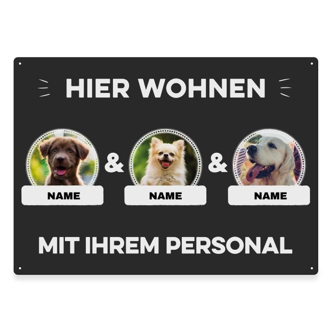 Bild von Outdoorschild mit Spruch - Hier wohnt mit Personal - mit Fotos & Namen