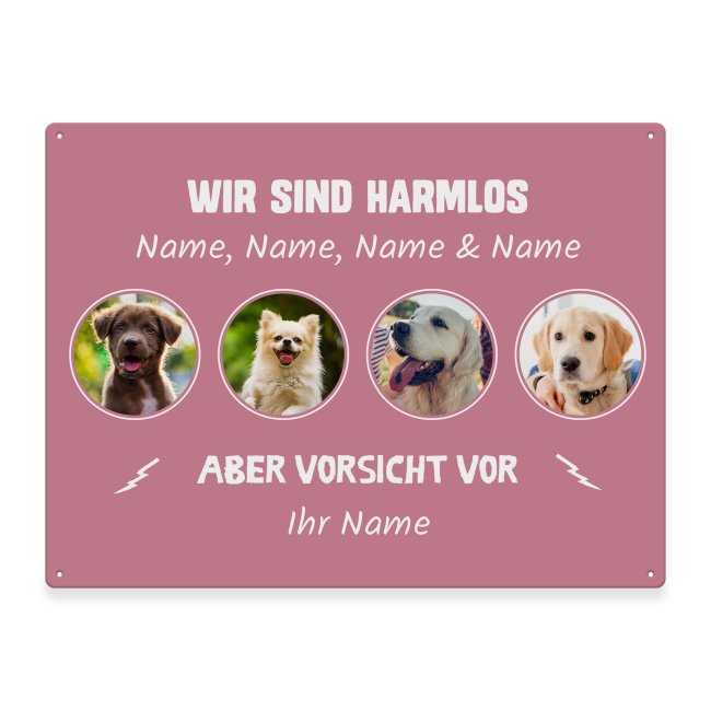Bild von Outdoorschild mit Spruch - Ich bin harmlos, aber Vorsicht vor - mit Fotos & Namen