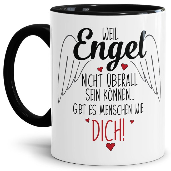 Bild von Tasse mit Spruch - Weil Engel nicht überall sein können - Innen & Henkel Schwarz