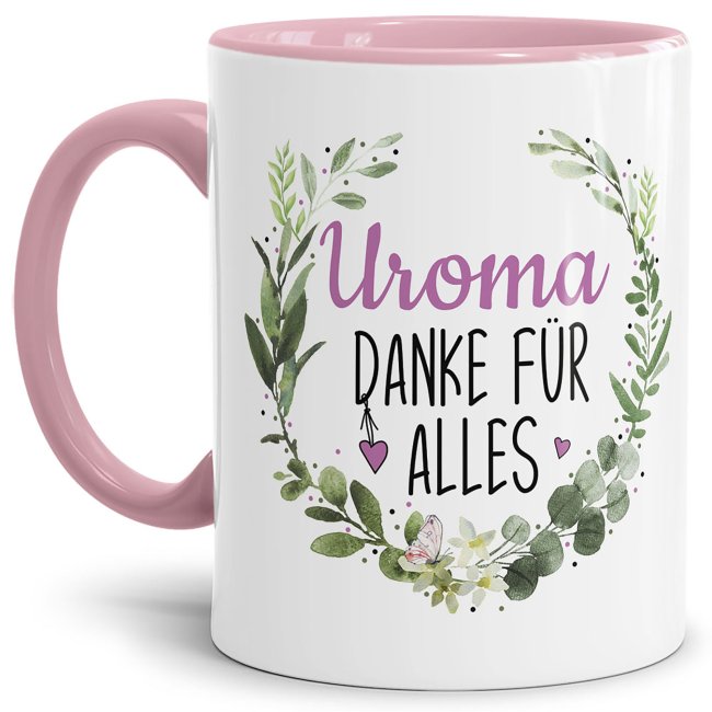 Bild von Tasse mit Spruch - Danke für alles Uroma - Innen & Henkel Rosa