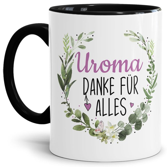 Bild von Tasse mit Spruch - Danke für alles Uroma - Innen & Henkel Schwarz