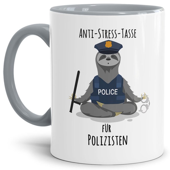 Bild von Polizei Tasse - Anti-Stress-Tasse für Polizisten - Innen & Henkel Grau