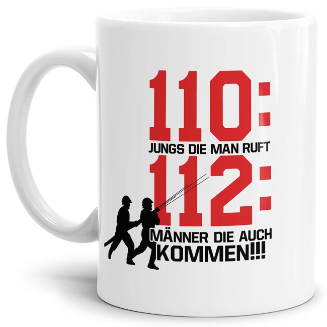 Bild von Feuerwehr Tasse - 112 Männer die auch kommen! - Weiß