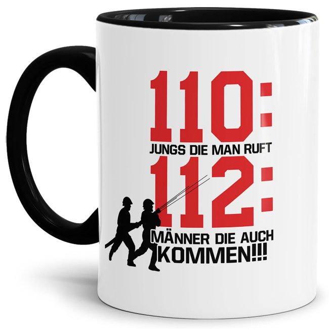 Bild von Feuerwehr Tasse - 112 Männer die auch kommen! - Innen & Henkel Schwarz