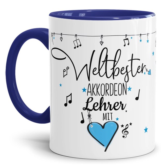 Bild von Tasse - Weltbester Musiklehrer Akkordeon - Innen & Henkel Dunkelblau