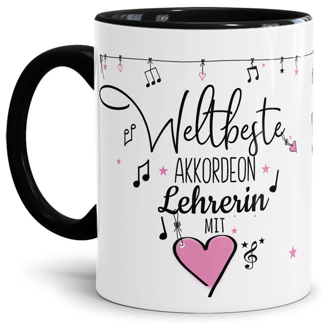 Bild von Tasse - Weltbeste Musiklehrerin Akkordeon - Innen & Henkel Schwarz