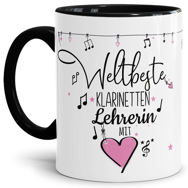 Bild von Tasse - Weltbeste Musiklehrerin Klarinette - Innen & Henkel Schwarz