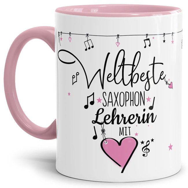 Bild von Tasse - Weltbeste Musiklehrerin Saxophon - Innen & Henkel Rosa