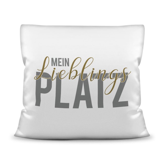 Bild von Kissen mit Spruch - Lieblingsplatz - Weiß