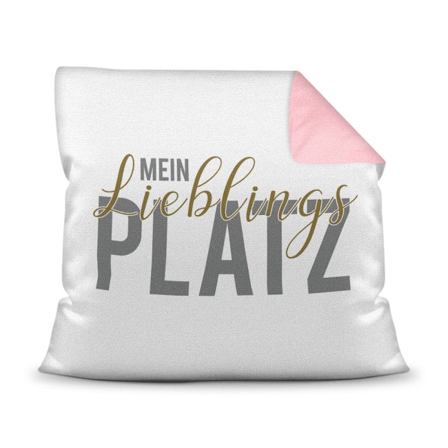 Bild von Kissen mit Spruch - Lieblingsplatz - Rückseite Rosa