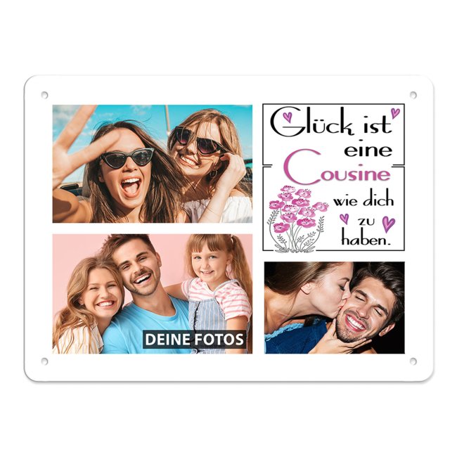 Bild von Blechschild für die Cousine - Glück ist - Collage mit 3 Fotos - DIN A5
