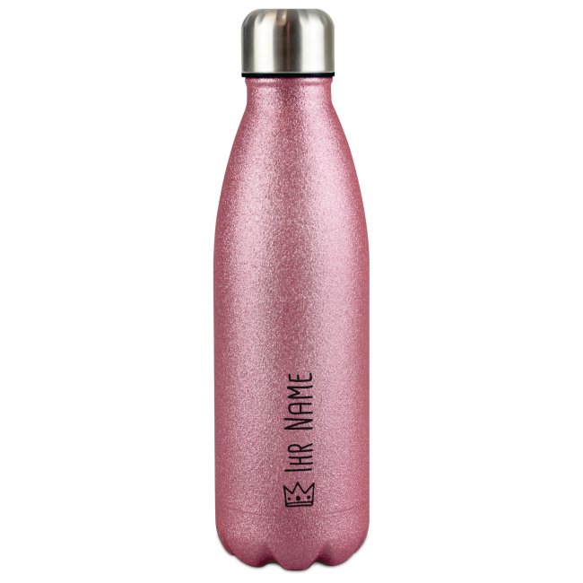 Bild von Trinkflasche aus Edelstahl mit Glitzer - mit Name - Symbol Krone - Pink