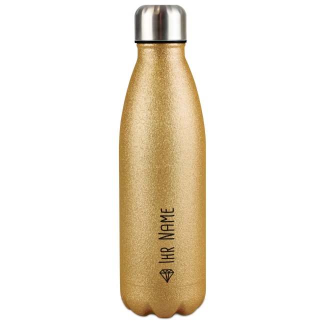 Bild von Trinkflasche aus Edelstahl mit Glitzer - mit Name - Symbol Diamant - Gold