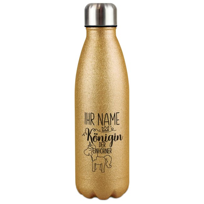 Bild von Edelstahl-Trinkflasche Glitzer mit Spruch - Königin der Einhörner - mit Name - Gold