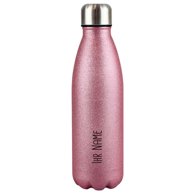 Bild von Trinkflasche aus Edelstahl mit Glitzer - individuell mit Name - Pink