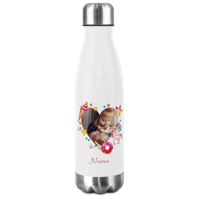 Bild von Trinkflasche aus Edelstahl für Kinder - mit Bild und Name - Rahmen Einhorn - 750 ml