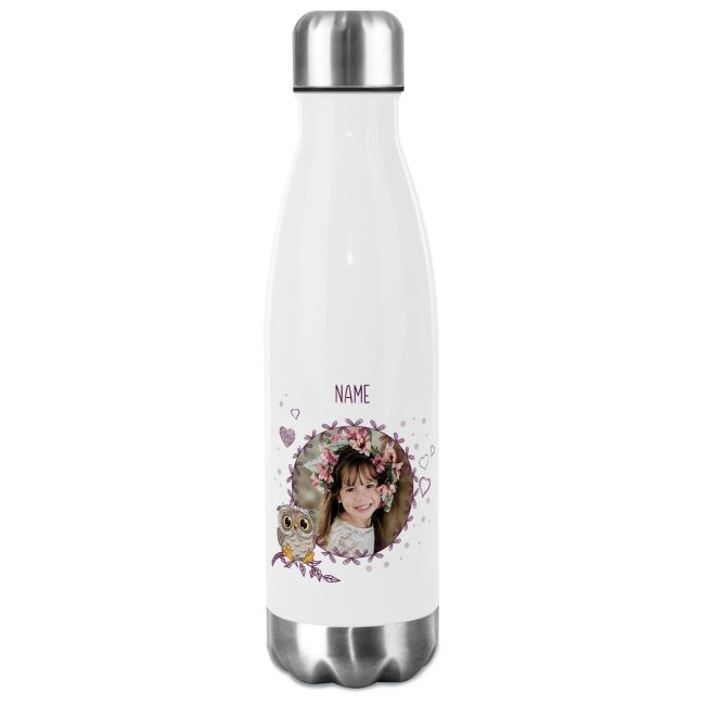 Bild von Trinkflasche aus Edelstahl für Kinder - mit Bild und Name - Rahmen Eule - 500 ml