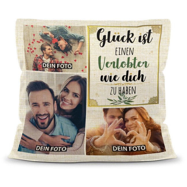 Bild von Kissen in Leinenoptik für Männer - Glück ist - Verlobter