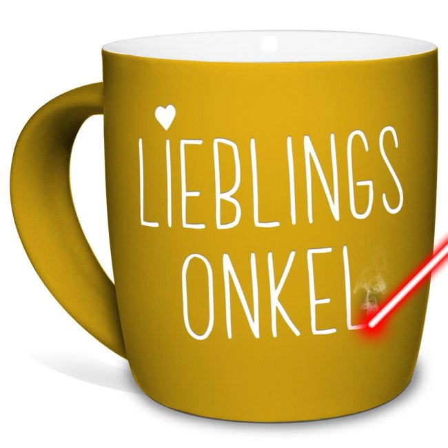 Bild von Tasse mit Lasergravur - Lieblingsonkel - Gelb