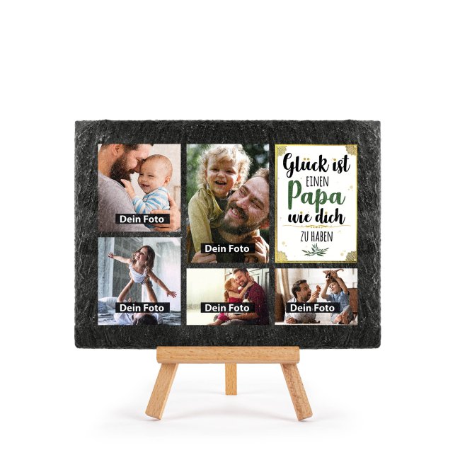 Bild von Schieferplatte für Papa mit Fotos gestalten - mit Staffelei - 15 x 20 cm - 5 Bilder
