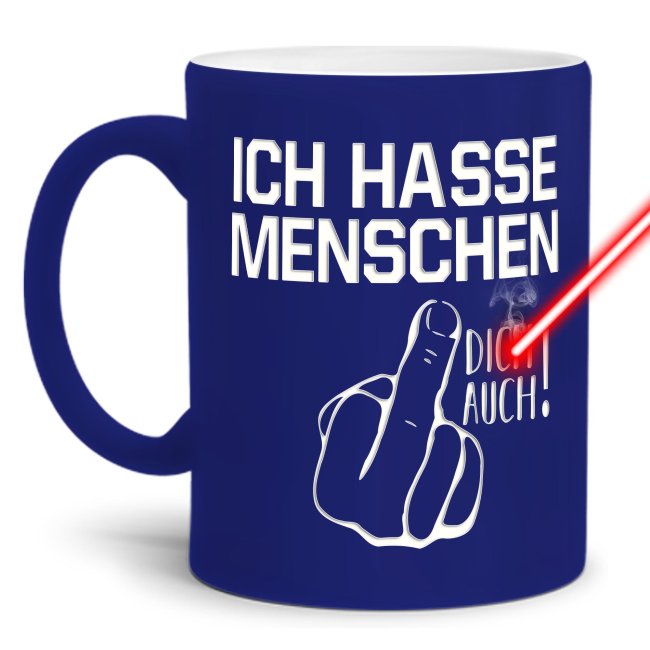 Bild von Tasse mit Gravur - Ich hasse Menschen - Dunkelblau