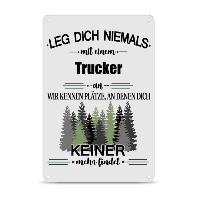 Bild von Blechschild - Leg dich niemals - Trucker - A4