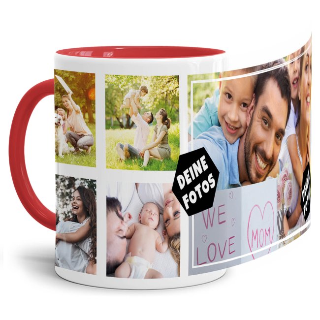 Bild von Tasse mit Fotocollage für 5 Fotos - Innen & Henkel Rot