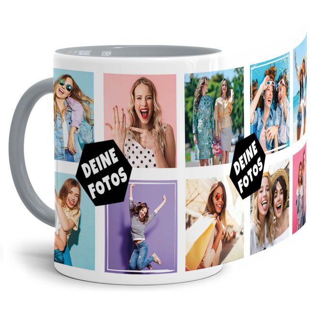 Bild von Tasse mit Fotocollage für 10 Fotos - Innen & Henkel Grau