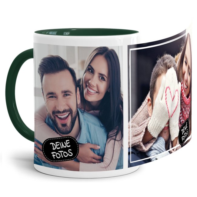 Bild von Tasse mit Fotocollage für 2 Fotos - Innen & Henkel Dunkelgrün