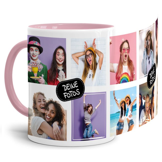 Bild von Tasse mit Fotocollage für 10 Fotos - Innen & Henkel Rosa