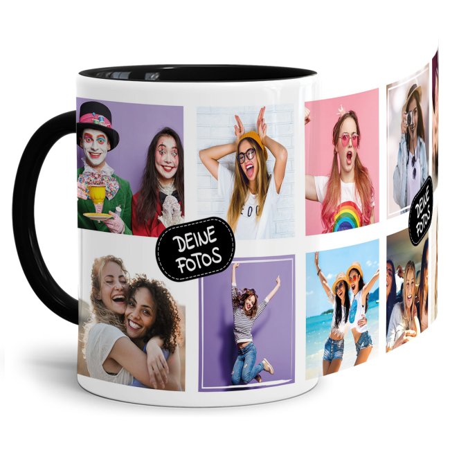 Bild von Tasse mit Fotocollage für 10 Fotos - Innen & Henkel Schwarz
