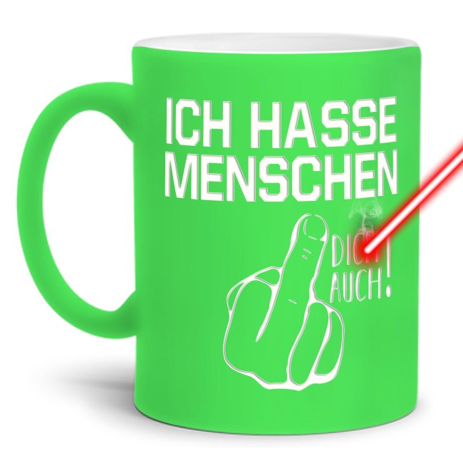 Bild von Neon Tasse mit Gravur - Ich hasse Menschen - Grün