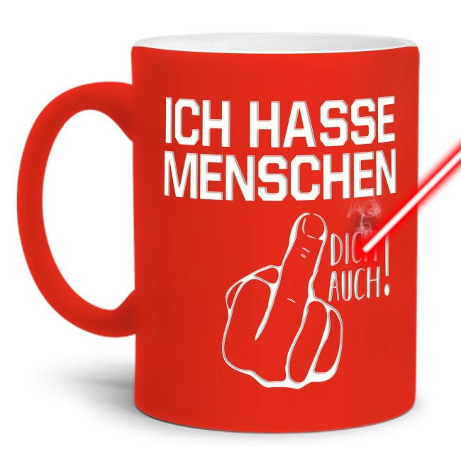 Bild von Neon Tasse mit Gravur - Ich hasse Menschen - Orange