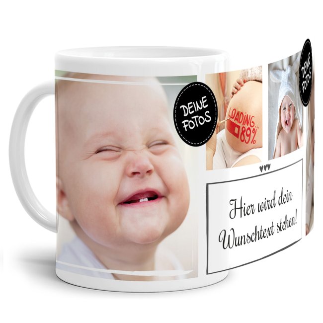Bild von Tasse mit Fotocollage und Wunschtext - 4 Fotos - Weiß