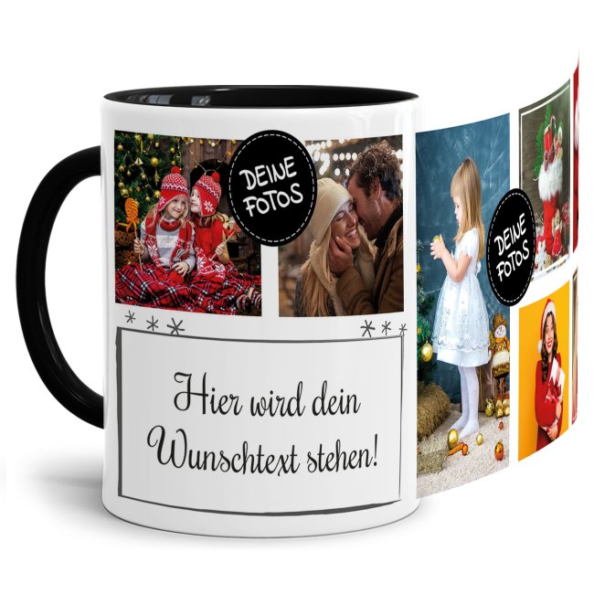 Bild von Tasse mit Fotocollage und Wunschtext - 7 Fotos - Innen & Henkel Schwarz