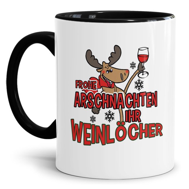 Bild von Weihnachtstasse - Fröhliche Arschnachten, ihr Weinlöcher - Innen & Henkel Schwarz