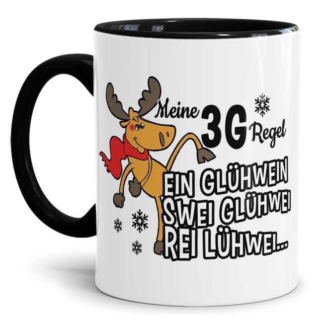 Bild von Weihnachtstasse 3G-Regel - Ein Glühwein, Swei Glühwei, Rei Lühwei - Innen & Henkel Schwarz