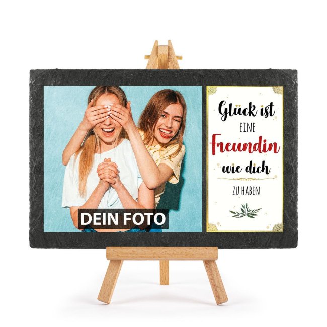 Bild von Schieferplatte mit Foto für die Freundin auf Staffelei - 20 x 30 cm - 1 Bild