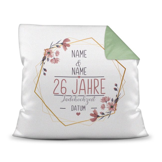 Bild von Hochzeitstag Kissen - Jadehochzeit - mit Name & Datum - Rückseite Grün