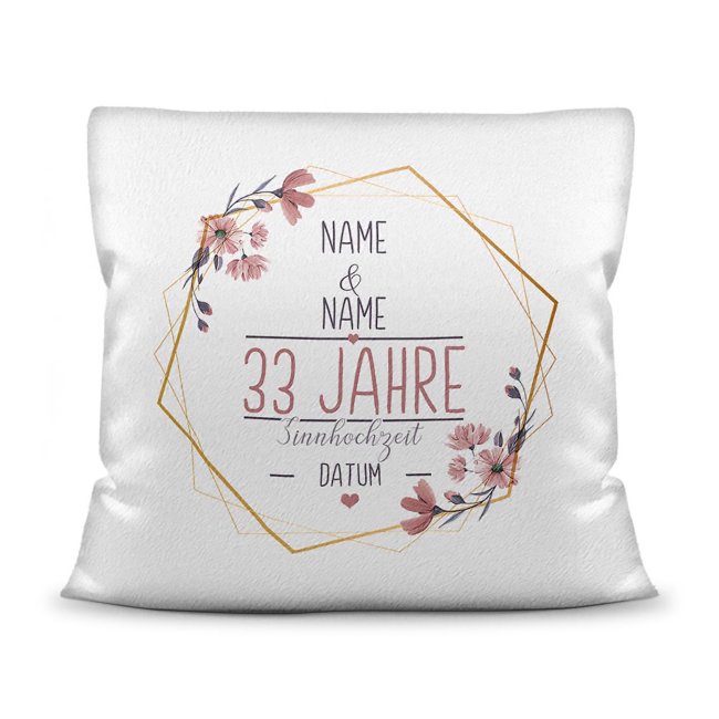 Bild von Hochzeitstag Kissen - Zinnhochzeit - mit Name & Datum - Kissen Weiß flauschig