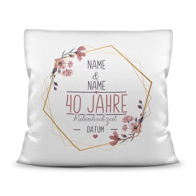 Bild von Hochzeitstag Kissen - Rubinhochzeit - mit Name & Datum - Kissen Weiß flauschig