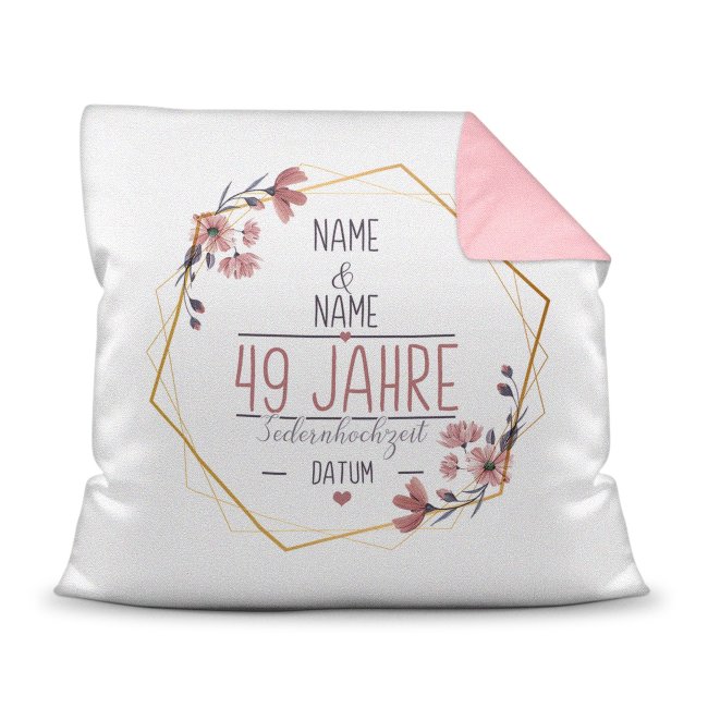 Bild von Hochzeitstag Kissen - Zedernhochzeit - mit Name & Datum - Rückseite Rosa