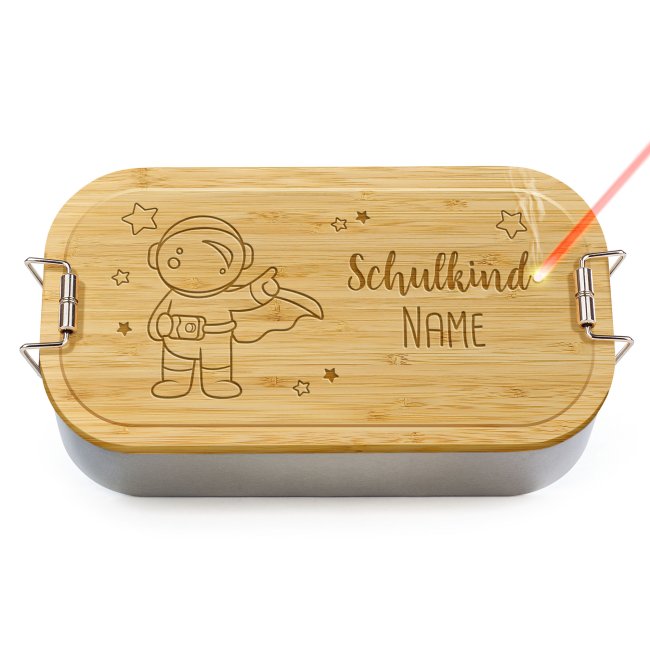 Bild von Brotdose mit Name gravieren - Schulkind-Astronaut
