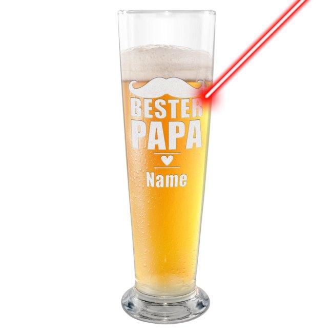 Bild von Graviertes Bierglas mit Name - Bester Papa, Herz - 500 ml