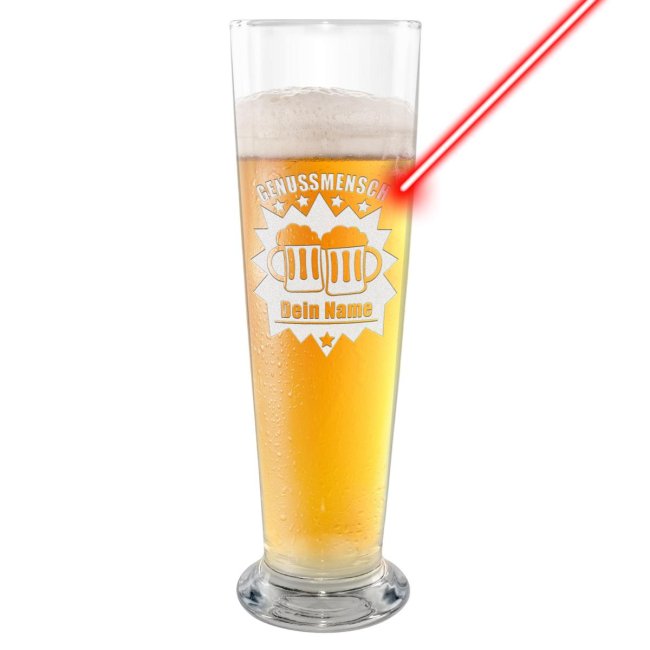 Bild von PR Print Royal Bier-Glas selbst gestalten - mit Name gravieren - Genussmensch - Geschenk für Freunde, Biertrinker, Geburtstag, Vatertag, Weihnachten, 300 ml I Gravur