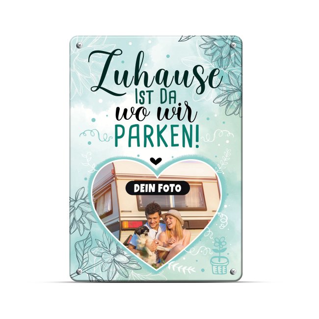 Bild von PR Print Royal Camping Blech-Schild selbst gestalten - Zuhause ist da wo wir parken - Metall-Poster mit Foto - Geschenk für Camper, Camping-Zubehör - Schild A4 I Personalisiertes Geschenk