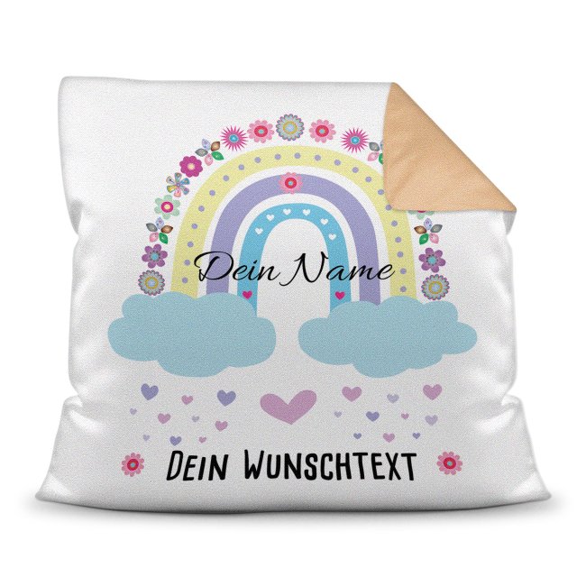 Bild von Namenskissen - Regenbogen Wolken - Rückseite Mokka