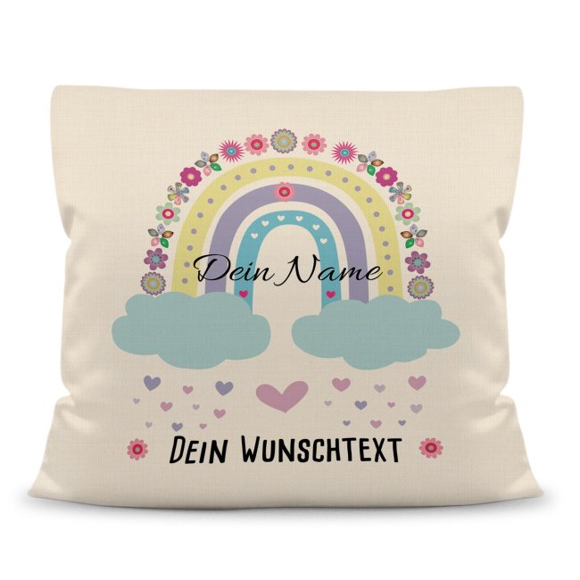 Bild von Namenskissen - Regenbogen Wolken - Beige