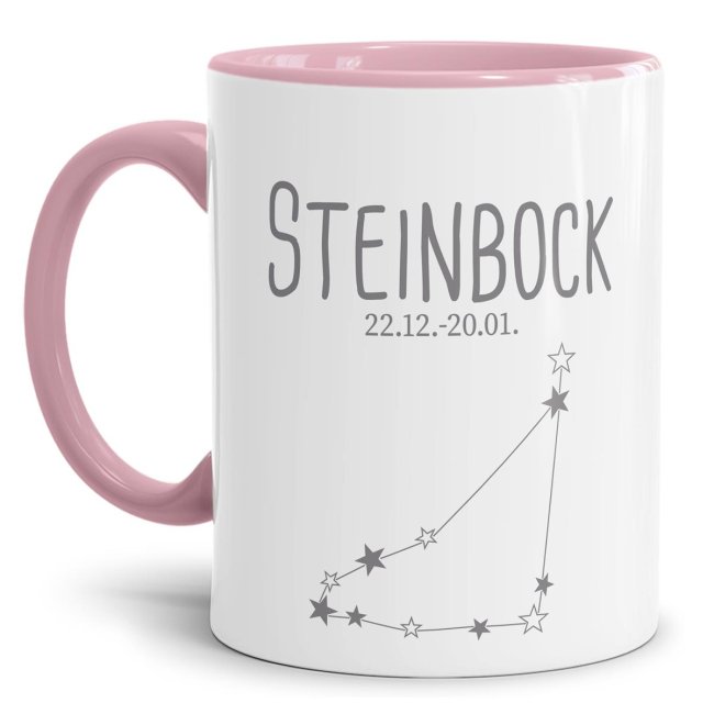 Bild von Tasse mit Sternzeichen - Steinbock - Innen & Henkel Rosa